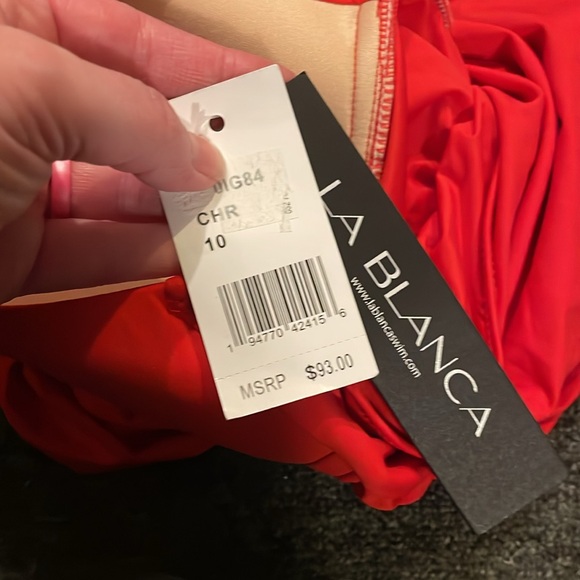 La Blanca Brand Women's size 10 Ruched Tankini Top NWT Red Mix & Match - Picture 2 of 3